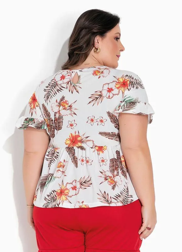 Marguerite - Blusa Floral Branca Plus Size 2