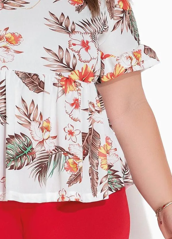 Marguerite - Blusa Floral Branca Plus Size 3