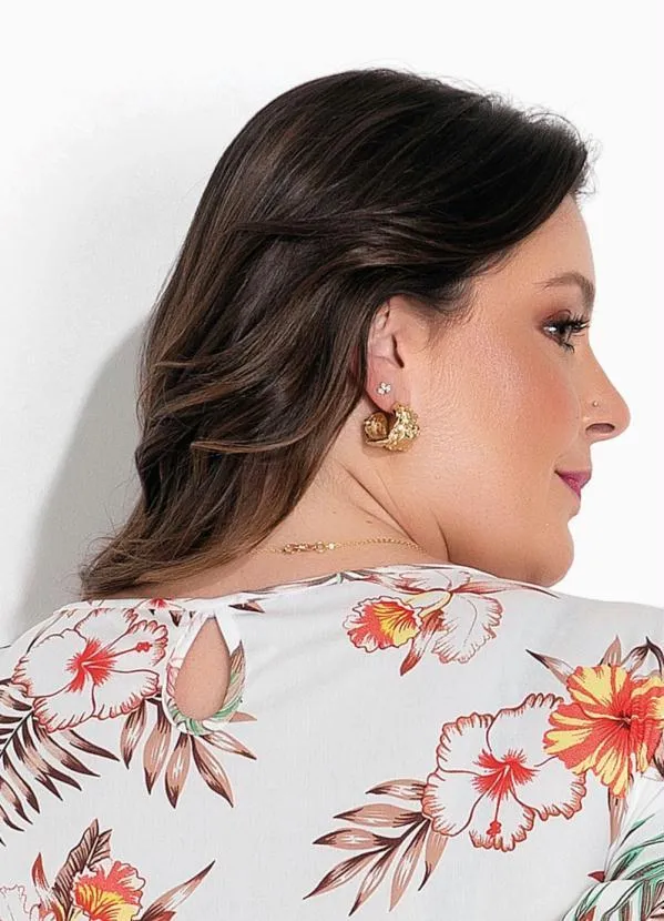 Marguerite - Blusa Floral Branca Plus Size 4