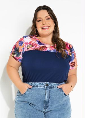 Blusa (Floral e Marinho) com Recorte Plus Size