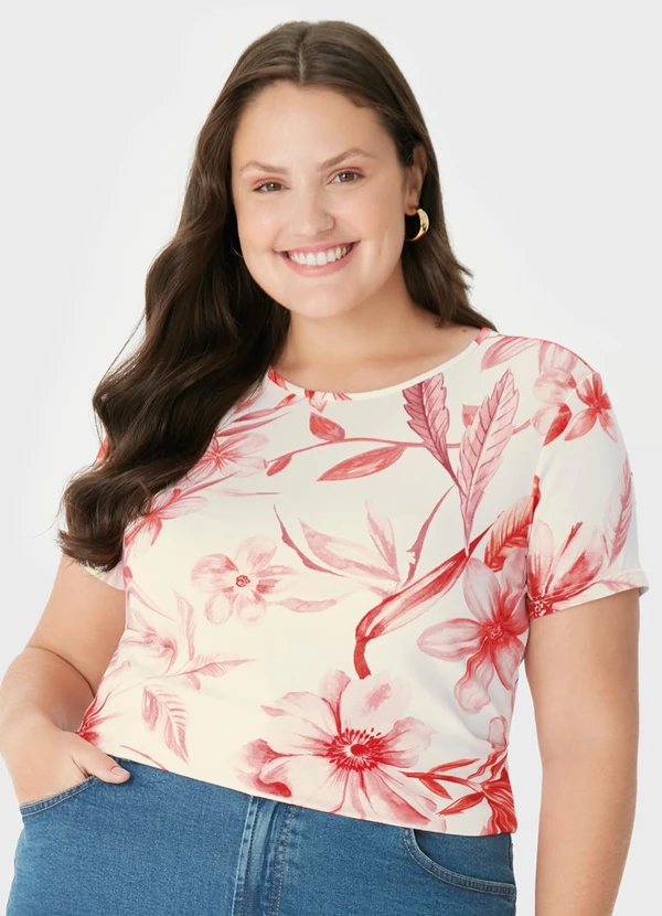 Malwee - Blusa Floral em Malha Viscose PlusVermelho