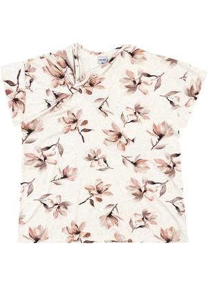 Malwee - Blusa Floral em Viscolinho com Torção Areia - MALWEE