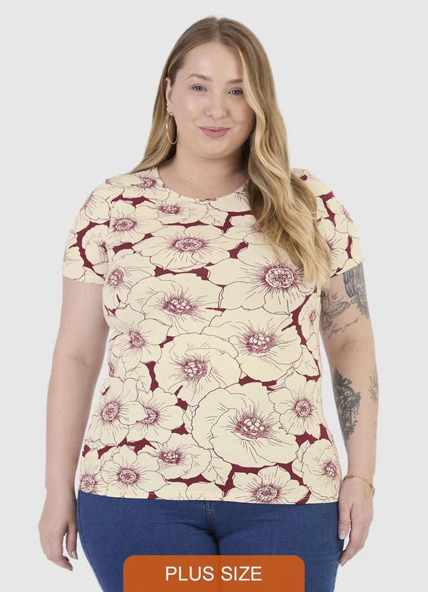 Malwee - Blusa Floral em Viscolinho Plus Vermelho