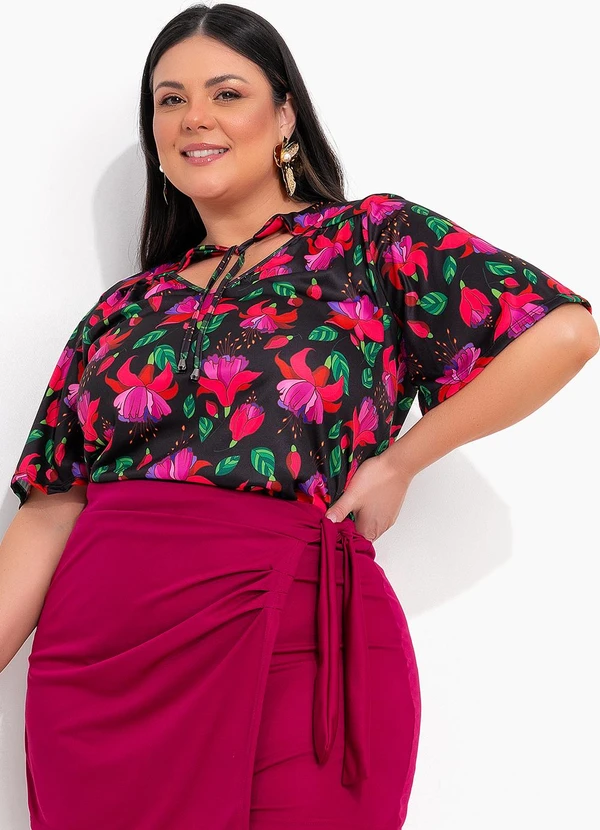 Marguerite - Blusa Floral Exótico em Jersey Acetinado