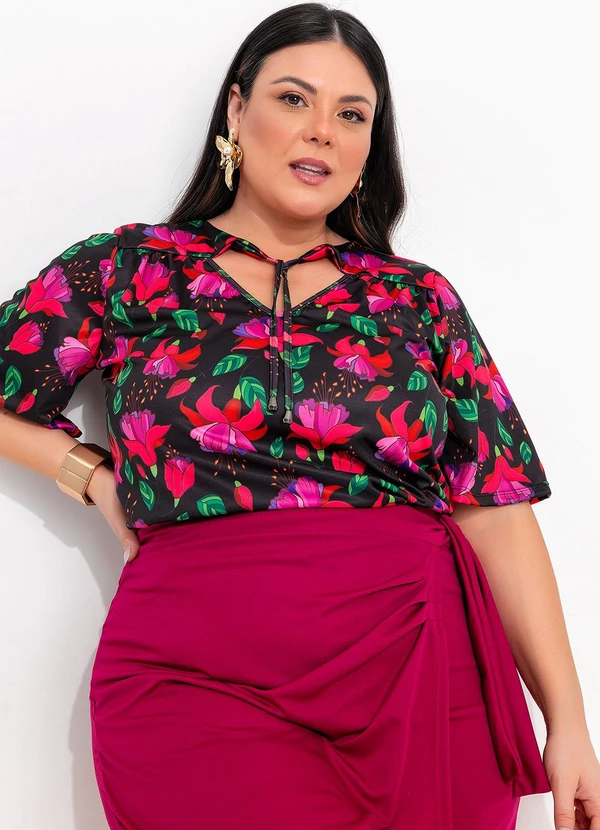 Marguerite - Blusa Floral Exótico em Jersey Acetinado 1