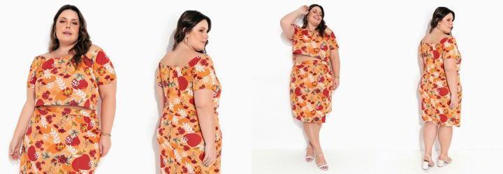 Blusa Floral Laranja Ciganinha Plus Size