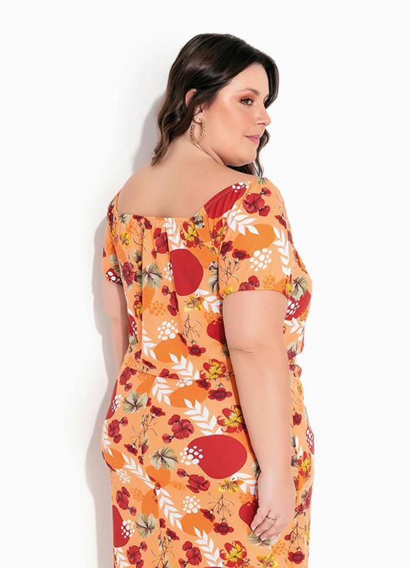 Queima Estoque - Blusa Floral Laranja Ciganinha Plus Size 3