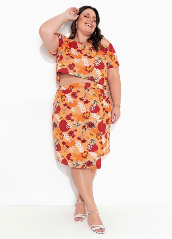 Queima Estoque - Blusa Floral Laranja Ciganinha Plus Size 2
