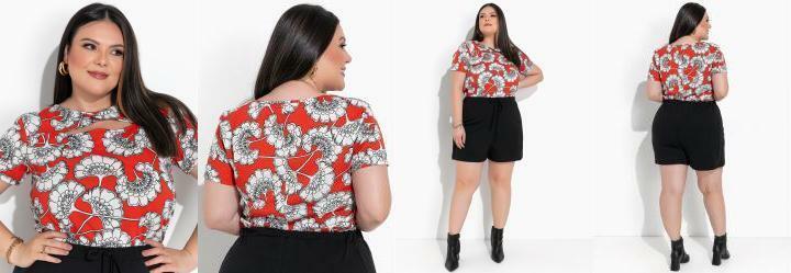 Blusa Floral Laranja em Malha