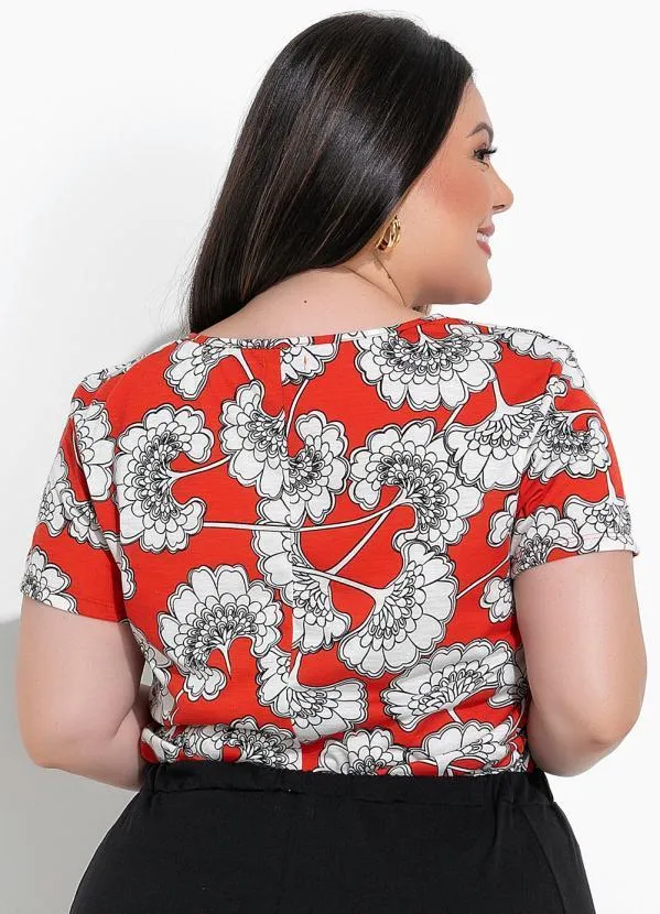 Marguerite - Blusa Floral Laranja em Malha 3