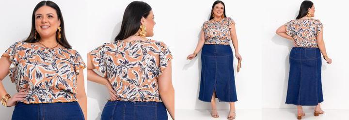 Blusa Floral Org�nico em Jersey Acetinado