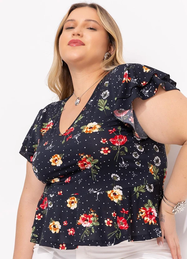 Marguerite - Blusa Floral Poá em Malha Fria