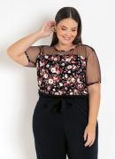 BLUSA (FLORAL PRETA) COM TULE PLUS SIZE