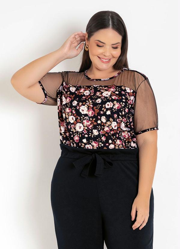 Blusa (Floral Preta) com Tule Plus Size