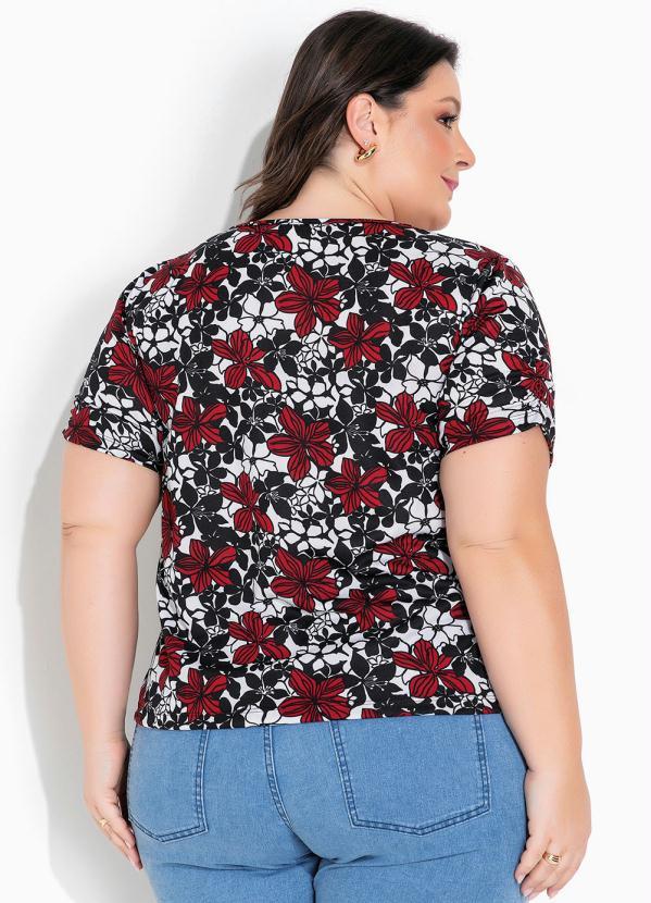 Marguerite - Blusa Floral Preto com Franzidos Plus Size 1