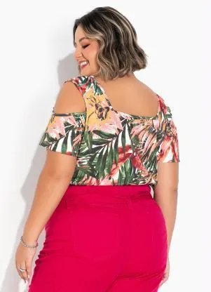 Marguerite - Blusa Floral Rosa com Ombros Vazados Plus Size - MARGUERITE