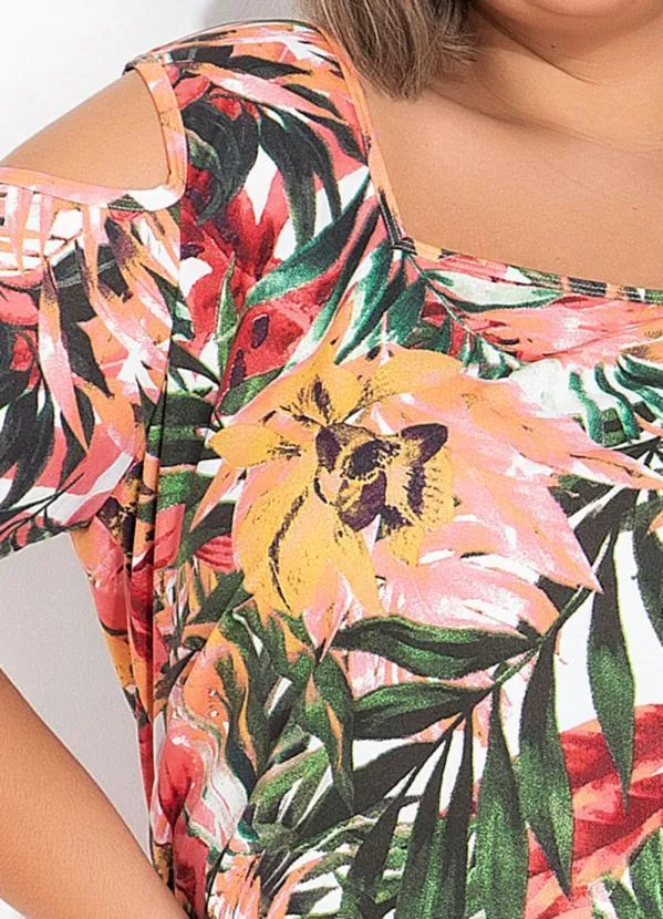 Marguerite - Blusa Floral Rosa com Ombros Vazados Plus Size 3