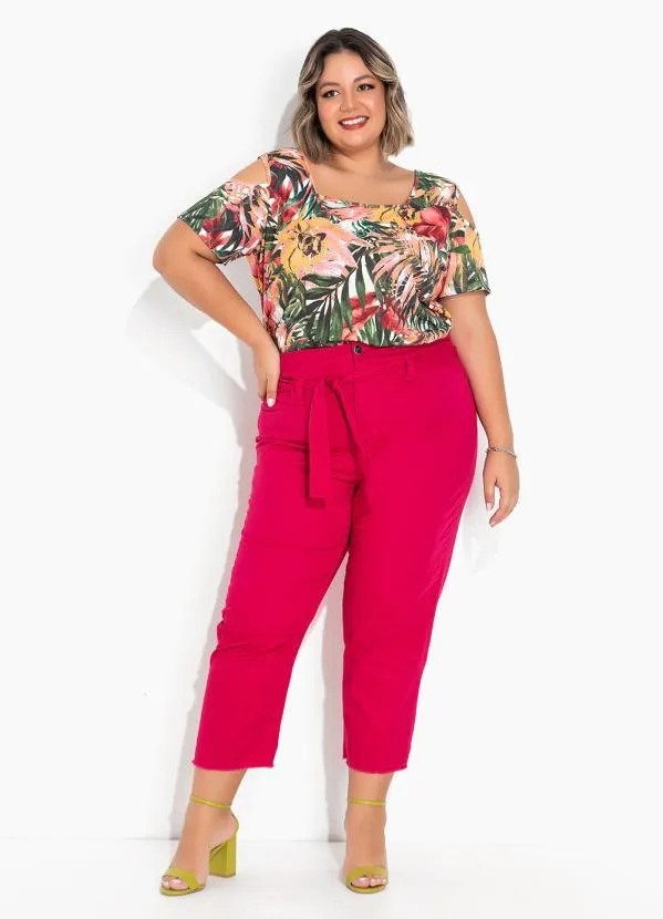 Marguerite - Blusa Floral Rosa com Ombros Vazados Plus Size 2