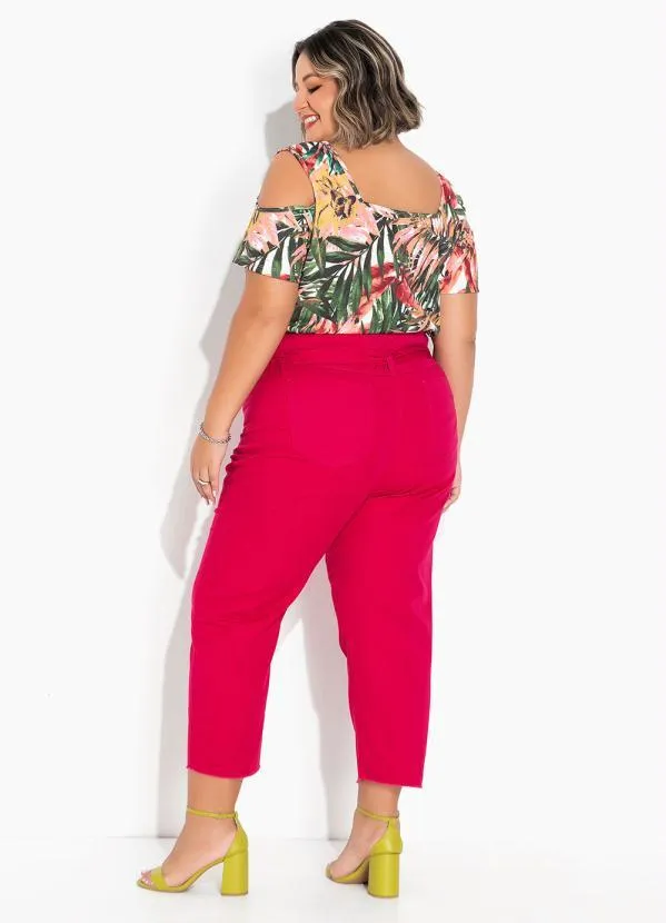 Marguerite - Blusa Floral Rosa com Ombros Vazados Plus Size 1