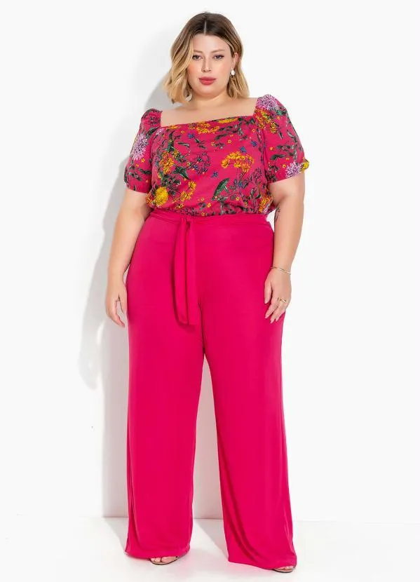 Marguerite - Blusa Floral Rosa Mangas Bufantes Plus Size 4