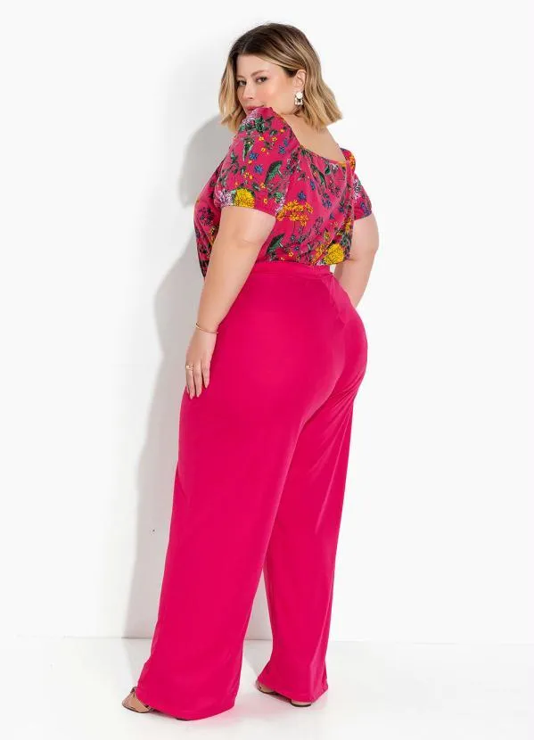 Marguerite - Blusa Floral Rosa Mangas Bufantes Plus Size