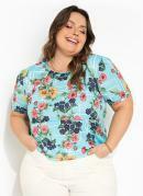 BLUSA (FLORAL TURQUESA) COM PEPLUM PLUS SIZE