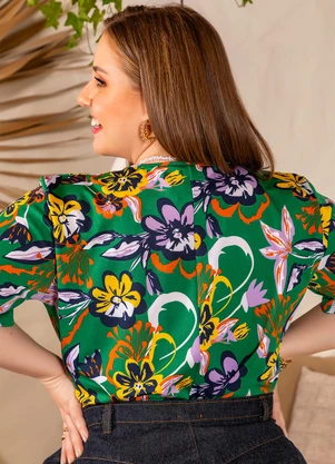 Marguerite - Blusa Floral Verde em Poliflex - MARGUERITE