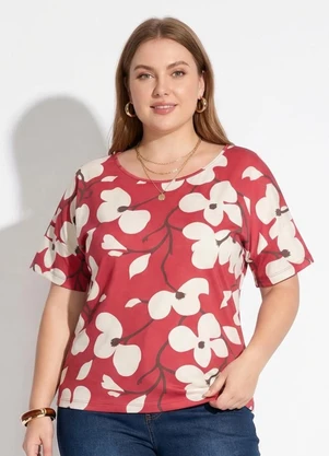 Marguerite - Blusa Floral Vermelho em Malha Fria - MARGUERITE