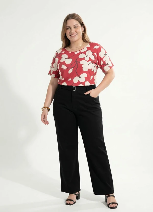 Marguerite - Blusa Floral Vermelho em Malha Fria