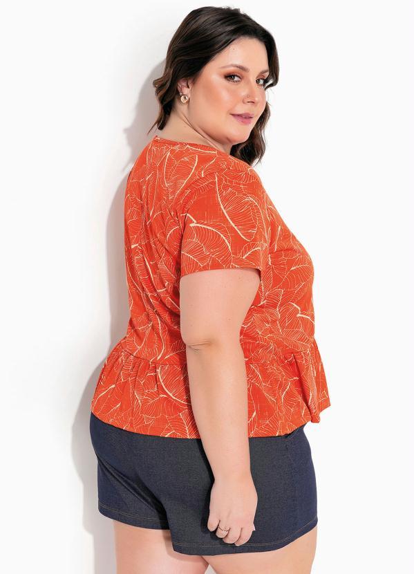 Outlet - Blusa Folhagem Laranja com Babado Plus Size 2