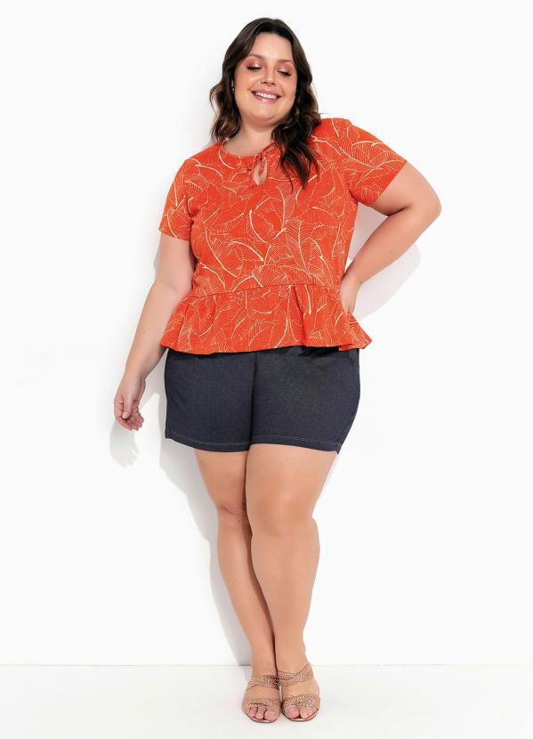 Outlet - Blusa Folhagem Laranja com Babado Plus Size 3