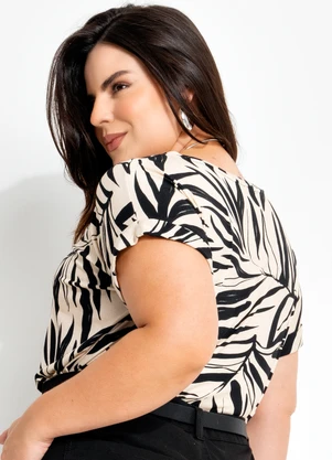 Marguerite - Blusa Folhagem Preta em Malha de Viscose - MARGUERITE