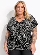 Blusa Folhagem Preta em Malha de Viscose