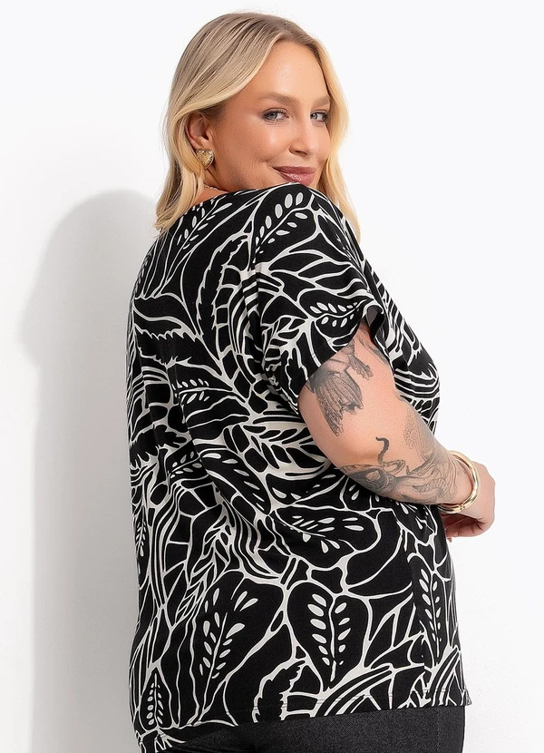 Marguerite - Blusa Folhagem Preta em Malha de Viscose 4