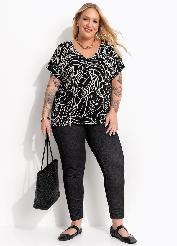 Marguerite - Blusa Folhagem Preta em Malha de Viscose 3