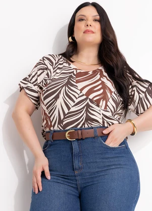 Marguerite - Blusa Folhagem Roxa em Malha de Viscose - MARGUERITE