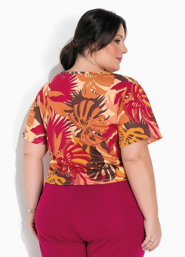 Marguerite - Blusa Folhas Bege com Mangas Curtas Plus Size 3