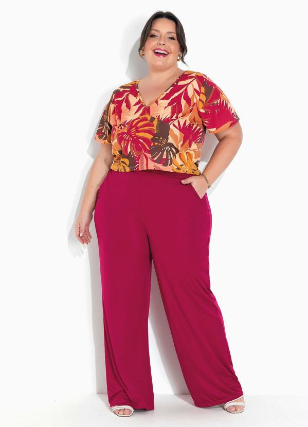 Marguerite - Blusa Folhas Bege com Mangas Curtas Plus Size 2