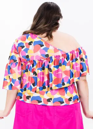 Marguerite - Blusa Geométrica Colorida em Jersey Acetinado - MARGUERITE