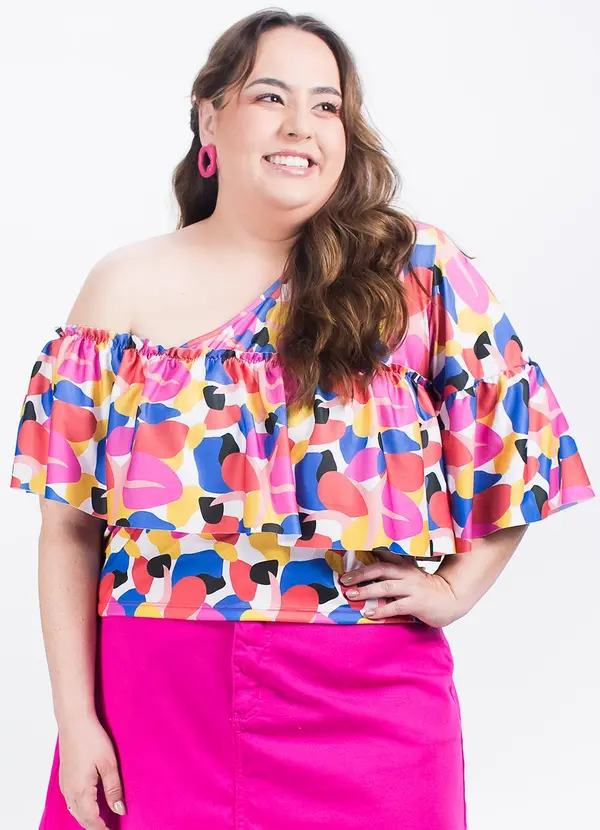 Marguerite - Blusa Geométrica Colorida em Jersey Acetinado 6