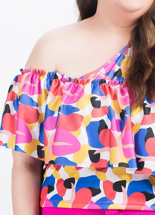 Marguerite - Blusa Geométrica Colorida em Jersey Acetinado 1