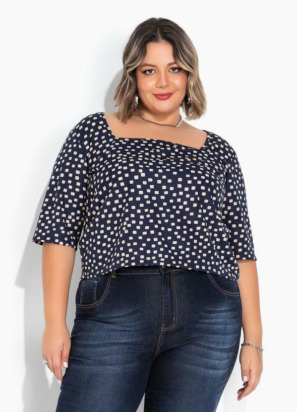 Blusa (Geométrica) com Decote Quadrado Plus Size Blusa (Geométrica) com Decote Quadrado Plus Size