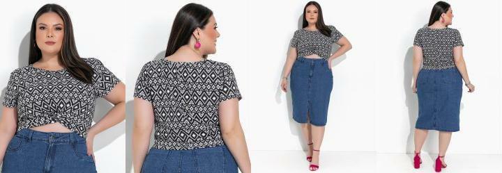 Blusa Geomtrico Preto em Malha Cotton