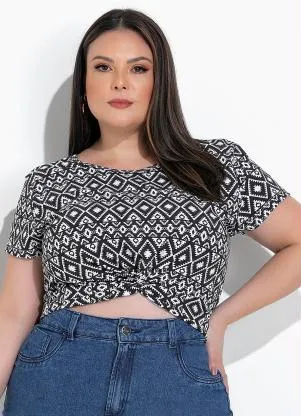 Marguerite - Blusa Geométrico Preto em Malha Cotton - MARGUERITE