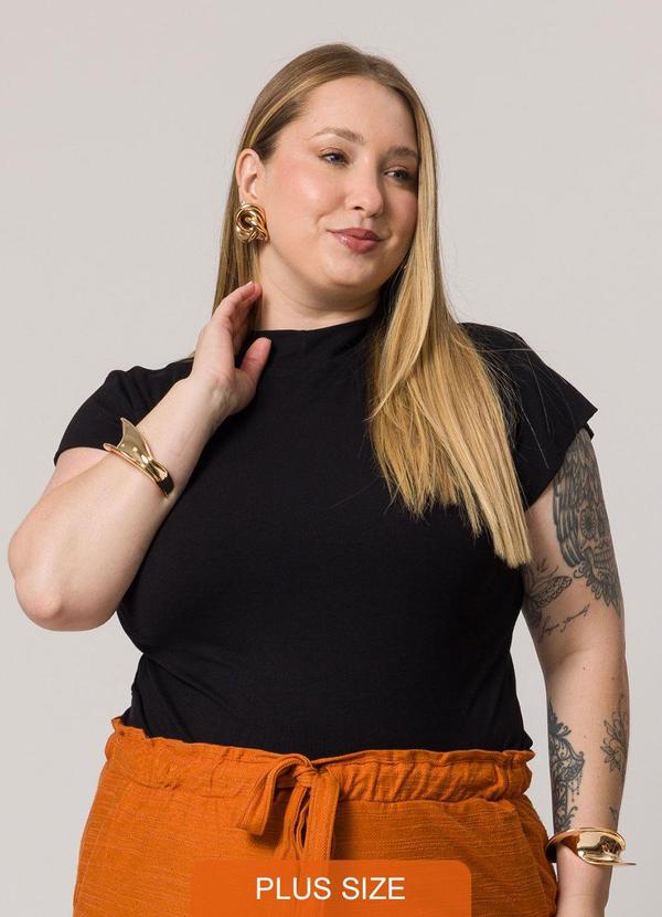 Lisamour - Blusa Gola Alta de Manga Curta Preto
