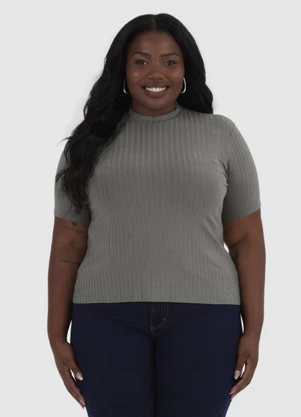Malwee - Blusa Justa Canelada Feminina Plus Cinza - MALWEE