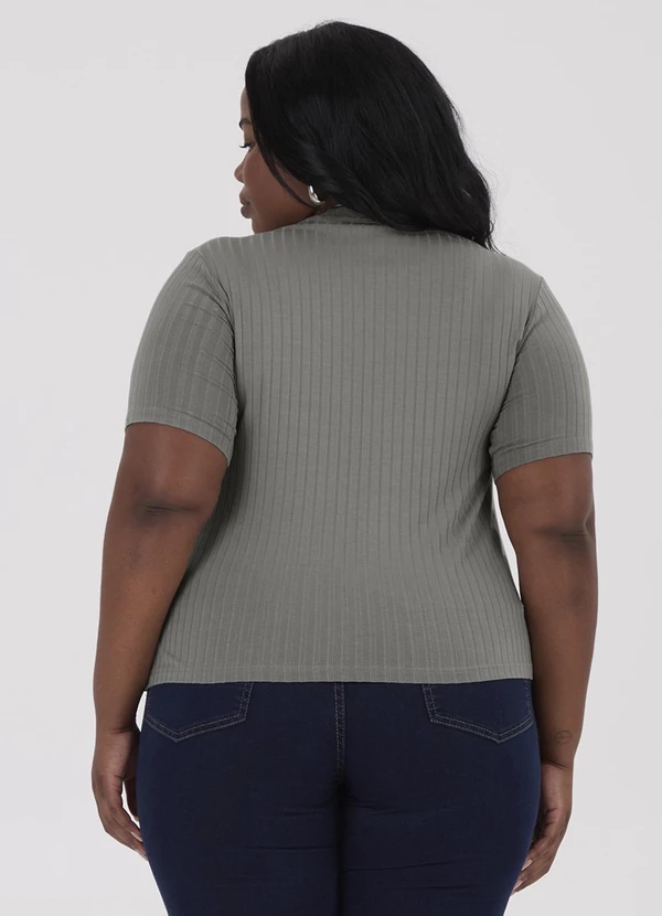 Malwee - Blusa Justa Canelada Feminina Plus Cinza 3