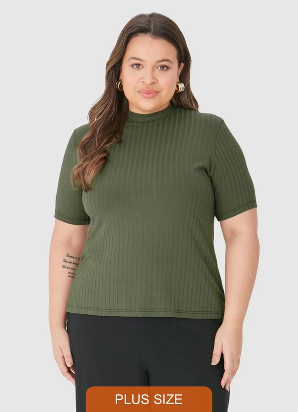 Malwee - Blusa Justa Canelada Feminina Plus Verde