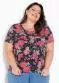 Marguerite - Blusa Amarela Plus Size com Lapela Decorativa - variação: Floral Preto