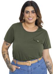 Blusa Lapela Decorativa Verde Militar Plus Size